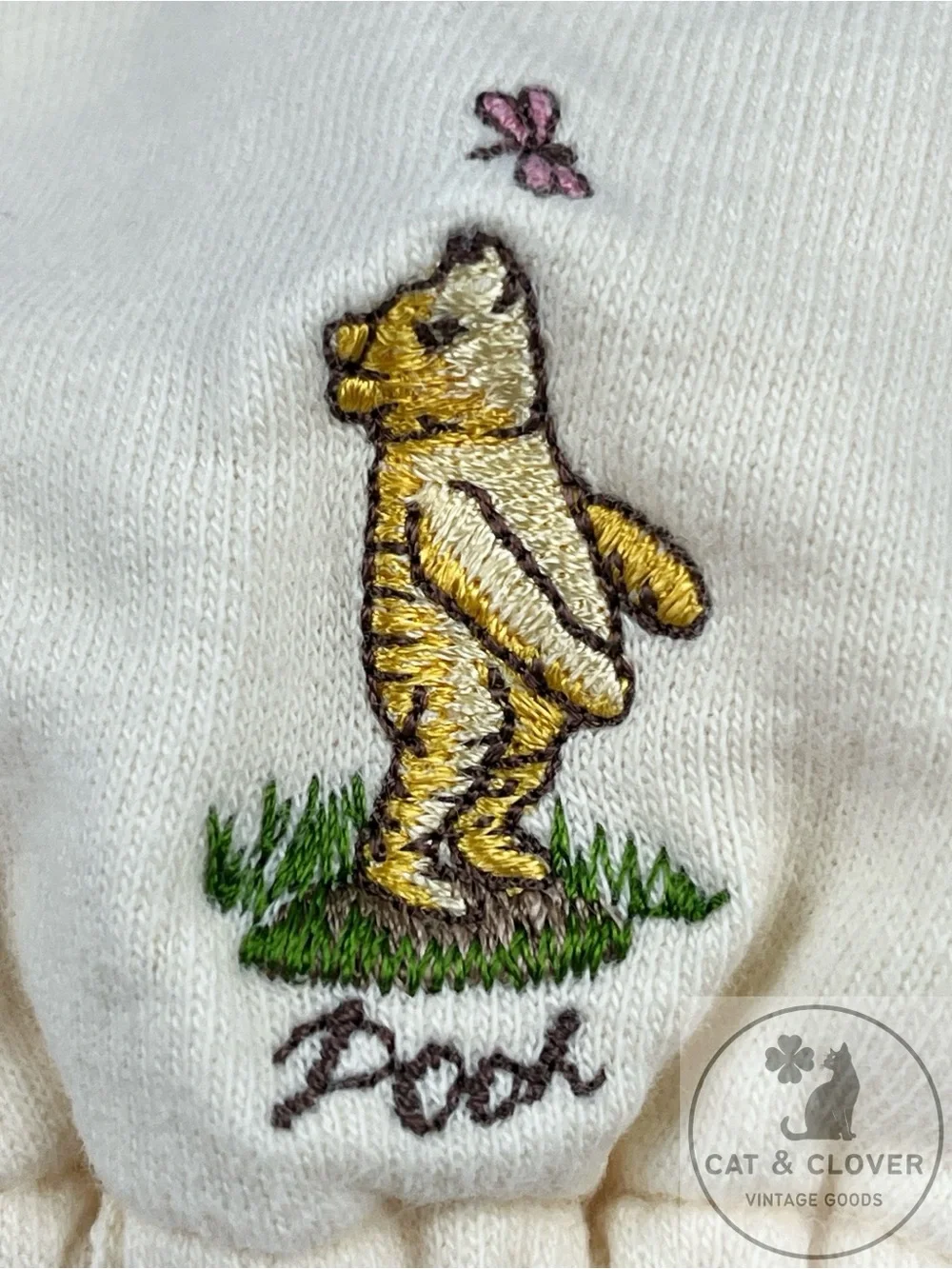 Classic Pooh Vintage Disney Heyman Corp Cream Embroidered Romper & Hat Set 3M